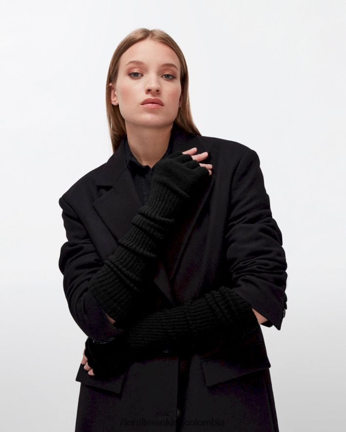 accesorios 7 for All Mankind Guantes largos sin dedos de lana en negro JBNRD479