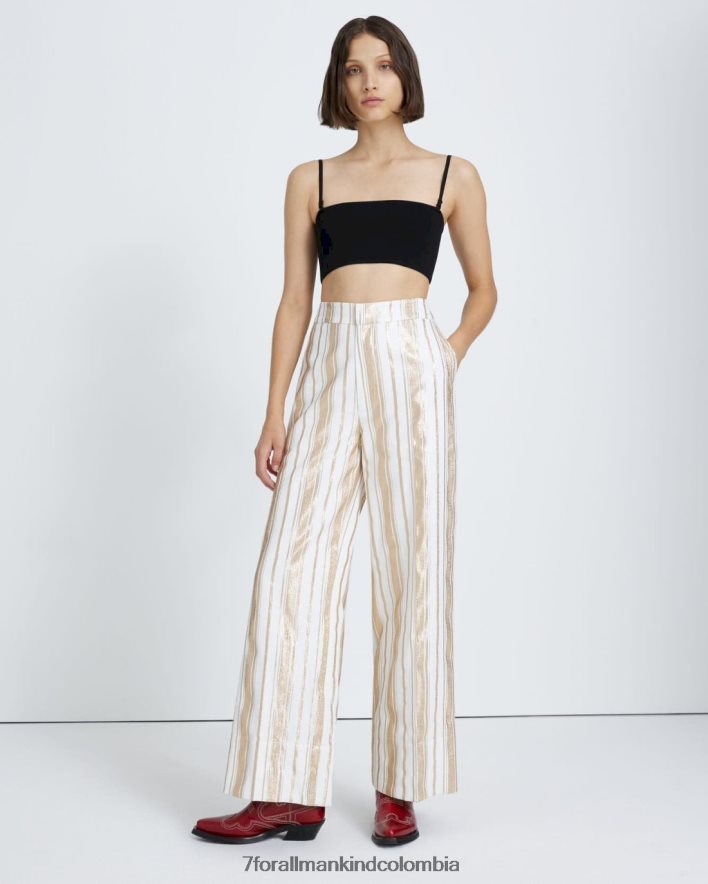 vestir 7 for All Mankind Pantalón brillante a rayas color crema y dorado JBNRD429