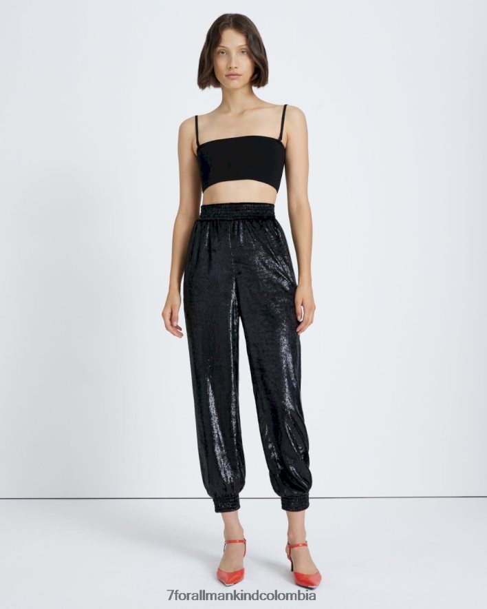 vestir 7 for All Mankind jogger de lujo en negro brillante JBNRD418