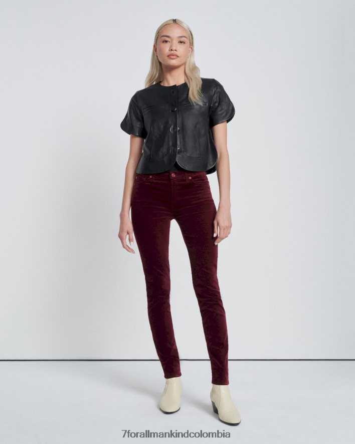 vestir 7 for All Mankind pitillo de terciopelo con cintura alta en cabernet JBNRD417