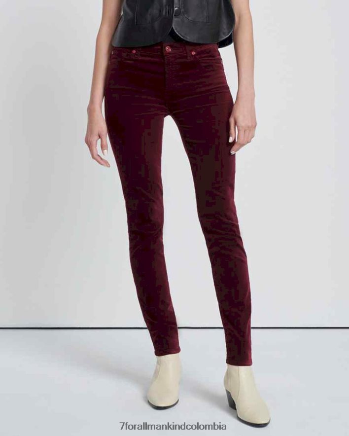 vestir 7 for All Mankind pitillo de terciopelo con cintura alta en cabernet JBNRD417