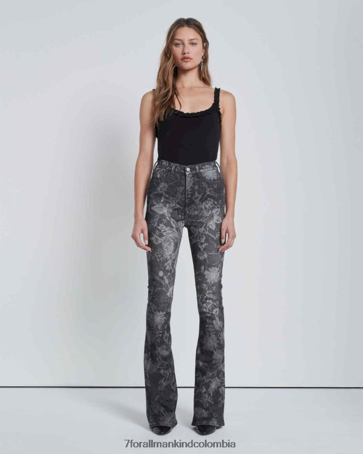 vestir 7 for All Mankind Bootcut ajustado de tiro muy alto en negro floral de cuento de hadas JBNRD321