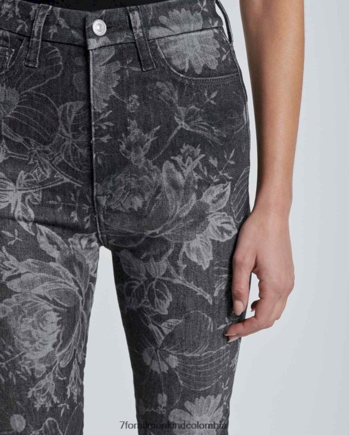 vestir 7 for All Mankind Bootcut ajustado de tiro muy alto en negro floral de cuento de hadas JBNRD321