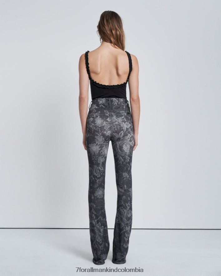vestir 7 for All Mankind Bootcut ajustado de tiro muy alto en negro floral de cuento de hadas JBNRD321