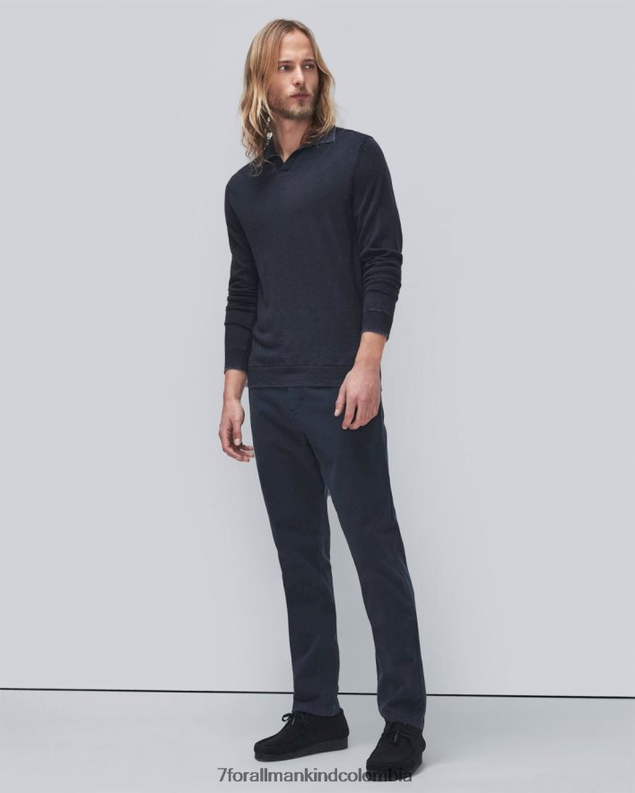 vestir 7 for All Mankind Chinos tapered, ajustados y de alto rendimiento en satén azul marino de lujo JBNRD638