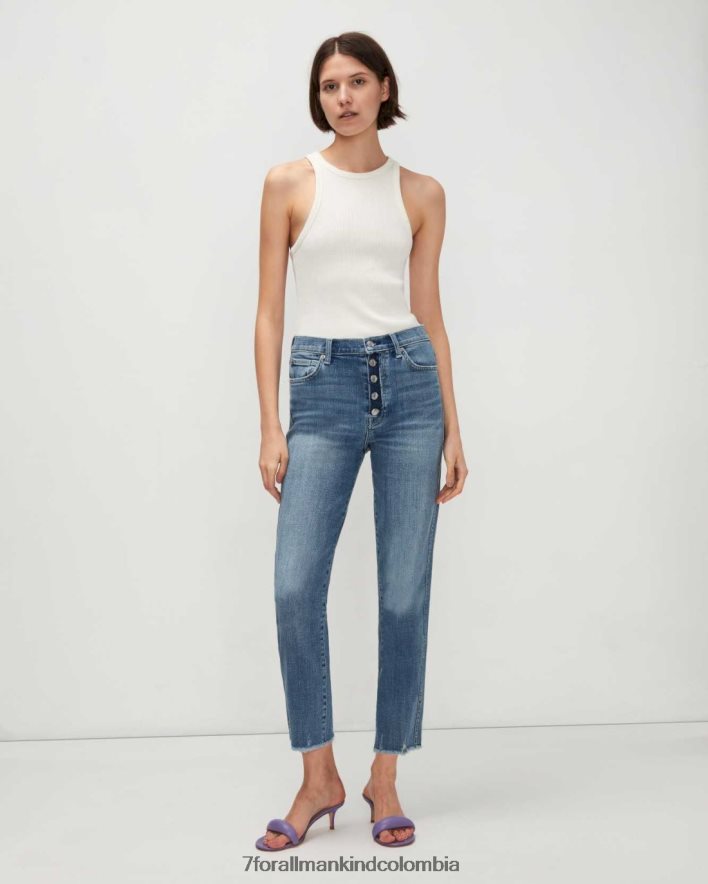 vestir 7 for All Mankind Corte recto y corte alto de sarga rota en agave JBNRD249