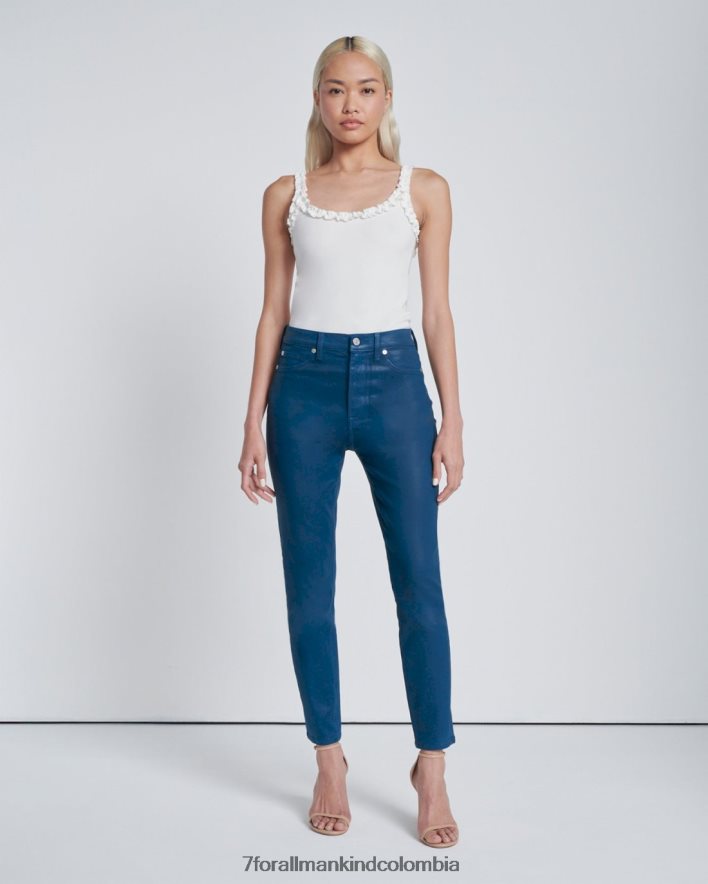 vestir 7 for All Mankind Skinny tobilleros de talle alto en azul pavo real revestido JBNRD213