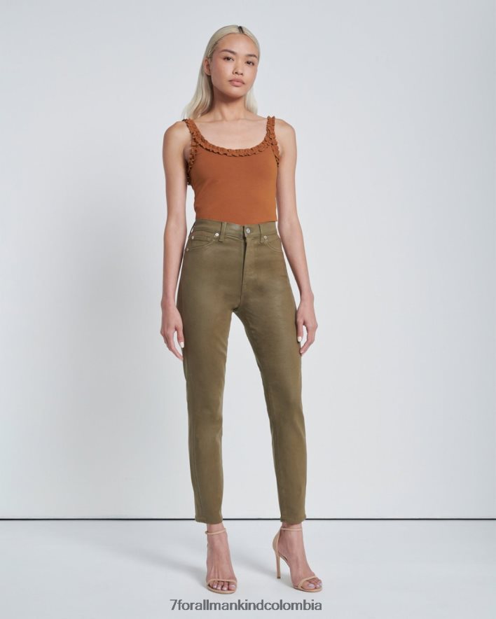 vestir 7 for All Mankind Skinny tobilleros de talle alto en color oliva revestido JBNRD273