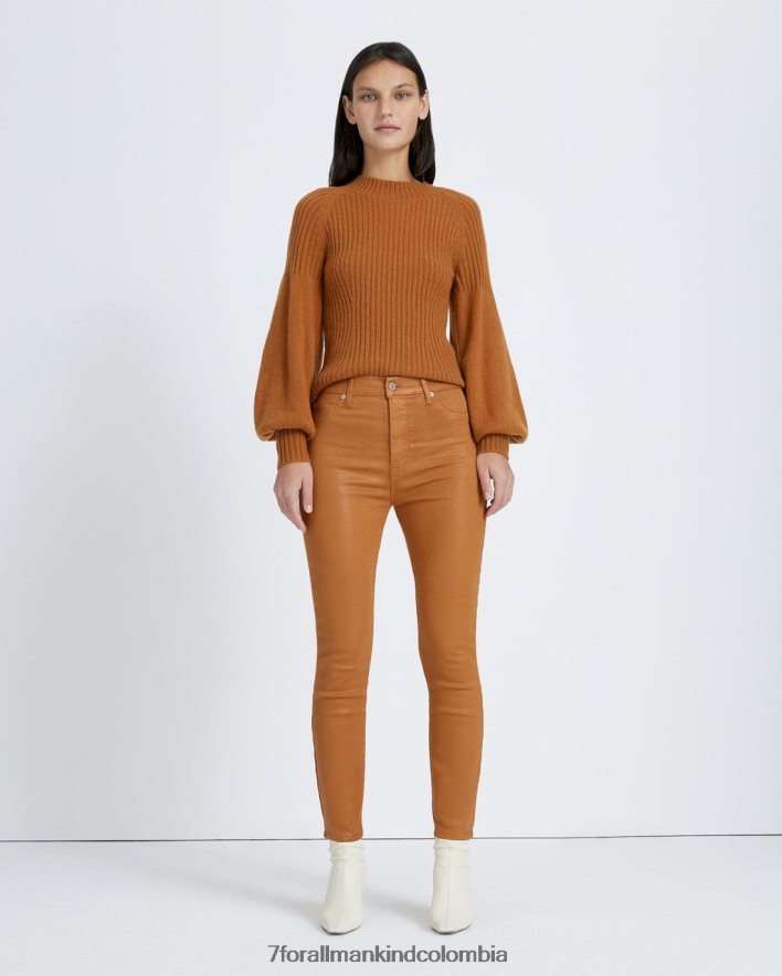 vestir 7 for All Mankind Skinny tobilleros de talle alto en tostado dorado revestido JBNRD243