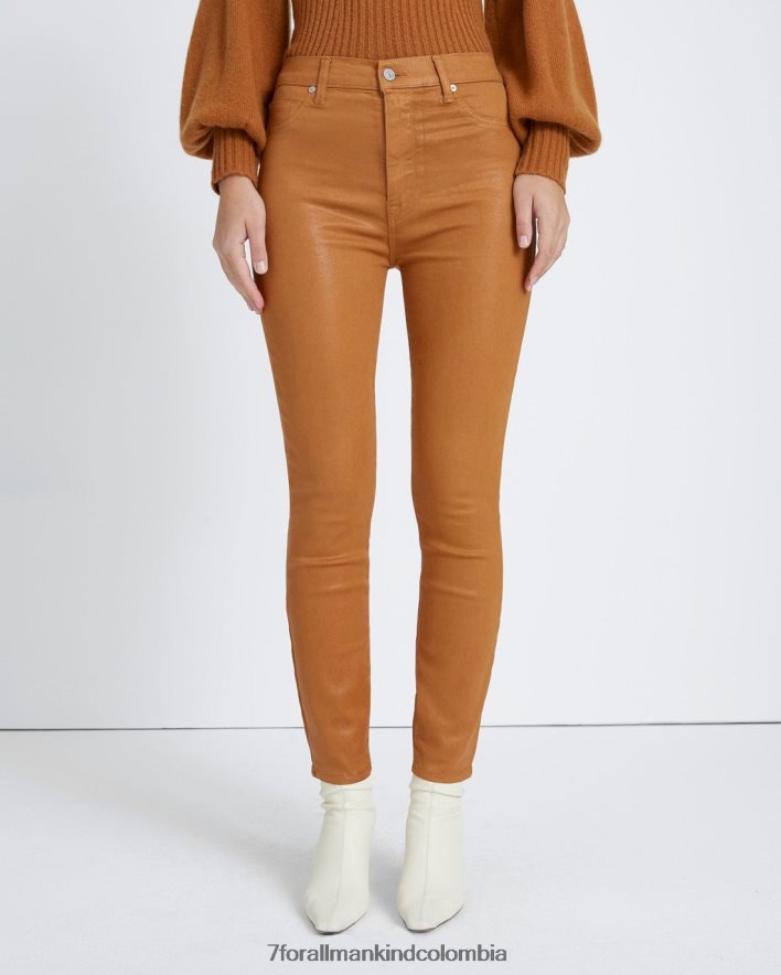 vestir 7 for All Mankind Skinny tobilleros de talle alto en tostado dorado revestido JBNRD243