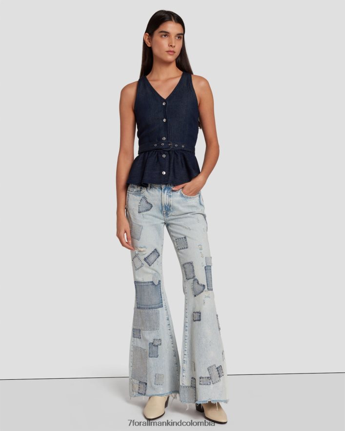 vestir 7 for All Mankind Vestido acampanado de talle bajo y sin medida con patchwork de iris JBNRD3