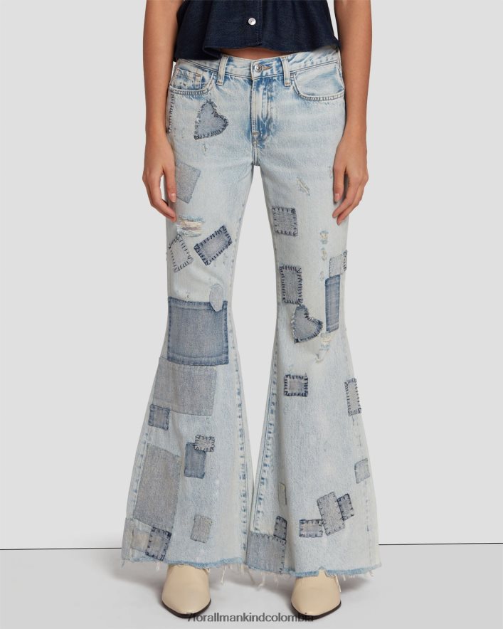 vestir 7 for All Mankind Vestido acampanado de talle bajo y sin medida con patchwork de iris JBNRD3