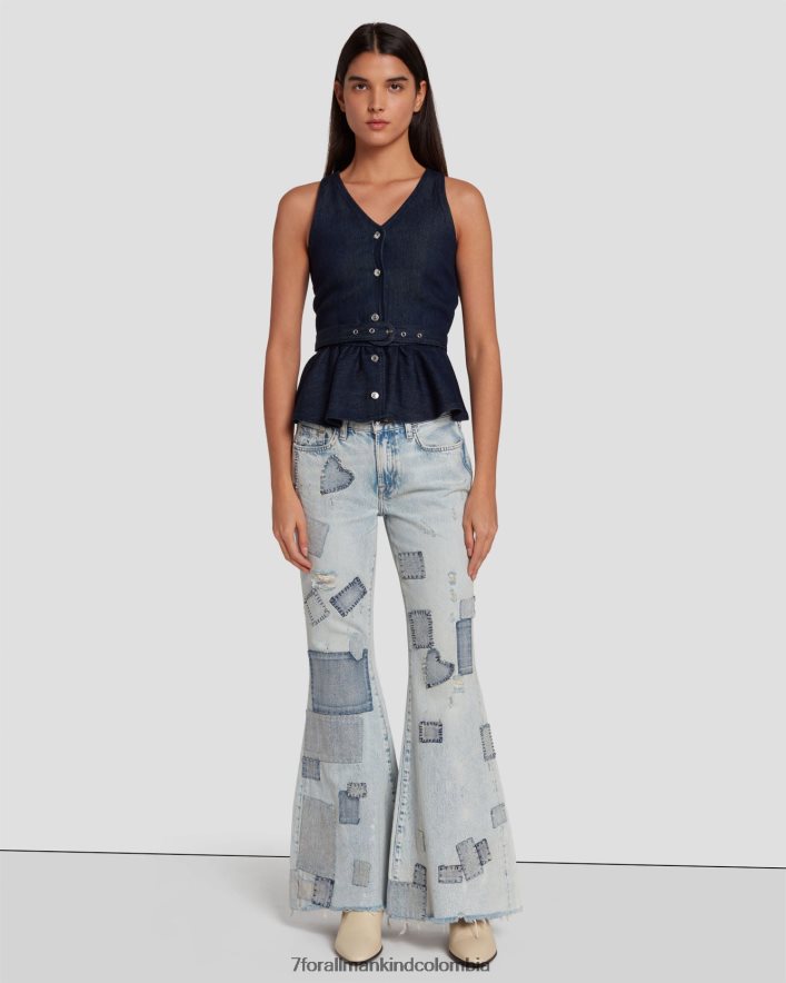 vestir 7 for All Mankind Vestido acampanado de talle bajo y sin medida con patchwork de iris JBNRD3