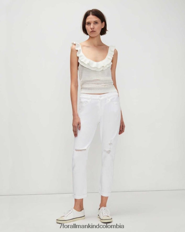 vestir 7 for All Mankind josefina vintage de lujo con destrucción en sarga rota blanca JBNRD104
