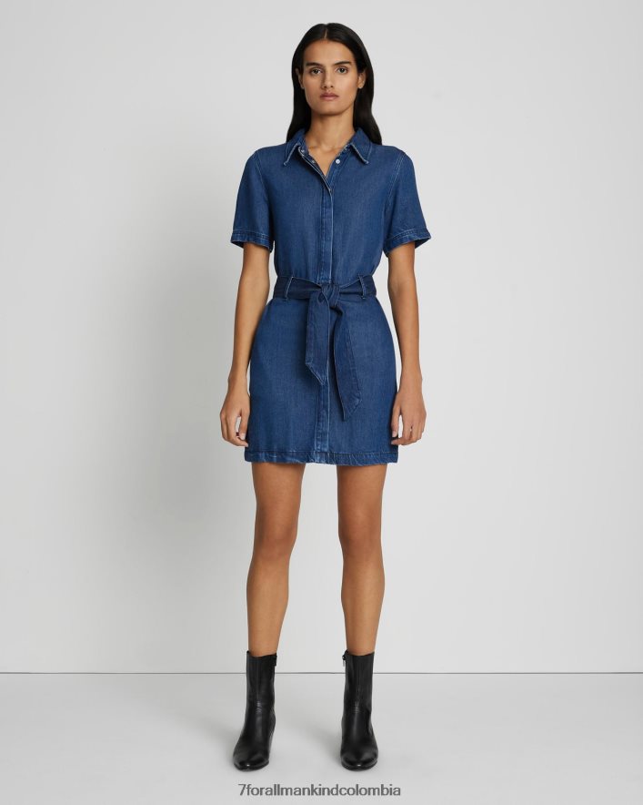 vestir 7 for All Mankind Vestido camisero denim brillante con cinturón en índigo oscuro JBNRD211
