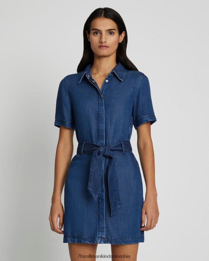 vestir 7 for All Mankind Vestido camisero denim brillante con cinturón en índigo oscuro JBNRD211