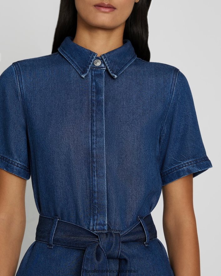vestir 7 for All Mankind Vestido camisero denim brillante con cinturón en índigo oscuro JBNRD211