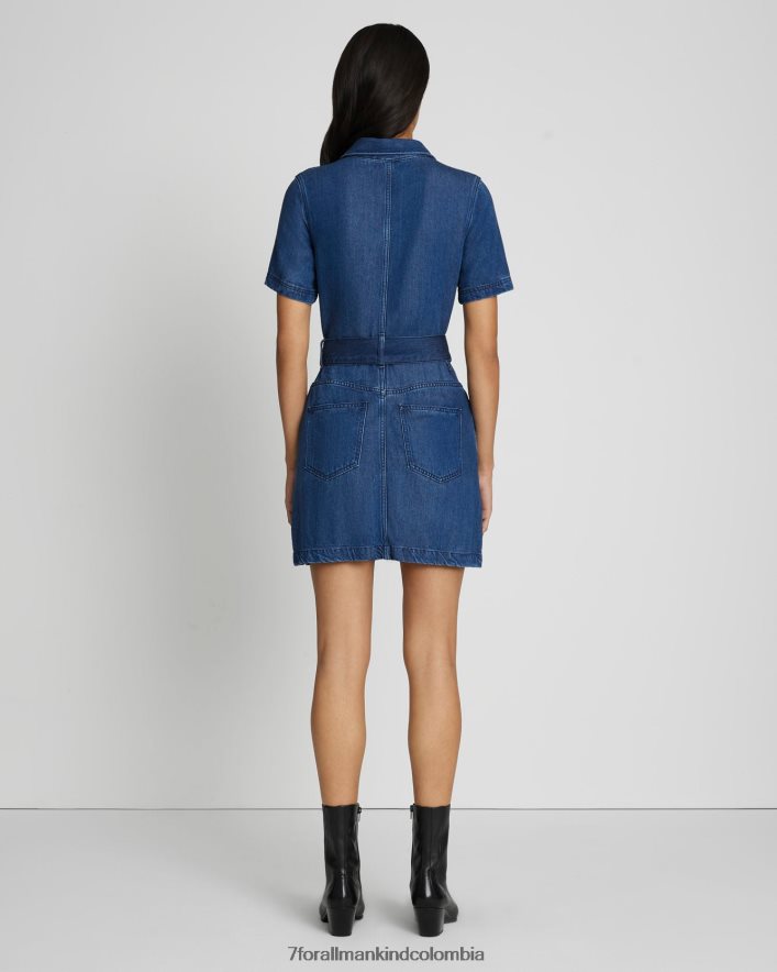 vestir 7 for All Mankind Vestido camisero denim brillante con cinturón en índigo oscuro JBNRD211