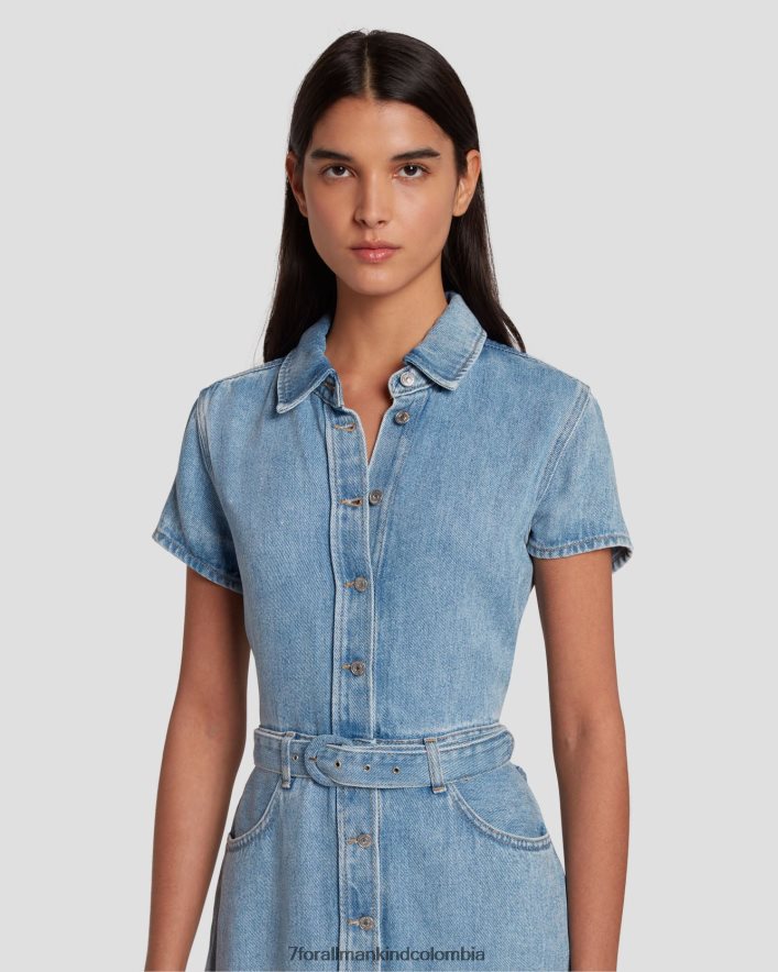 vestir 7 for All Mankind Vestido camisero denim brillante en azul volcán JBNRD34