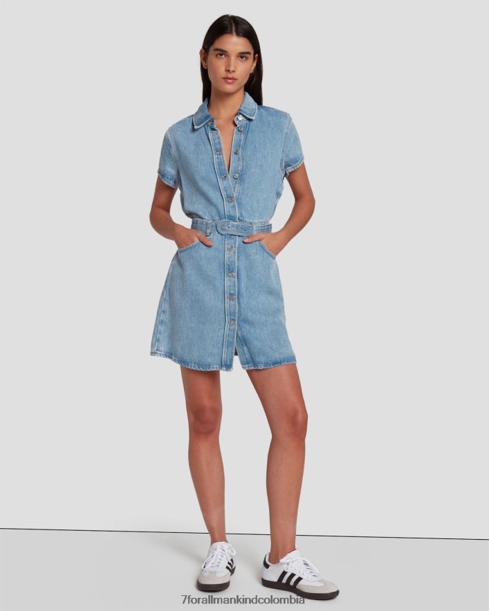 vestir 7 for All Mankind Vestido camisero denim brillante en azul volcán JBNRD34