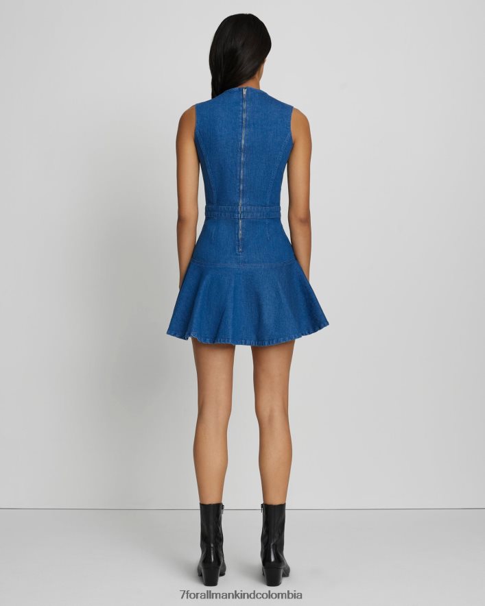 vestir 7 for All Mankind Vestido corto vaquero con volantes en color aguamarina JBNRD194