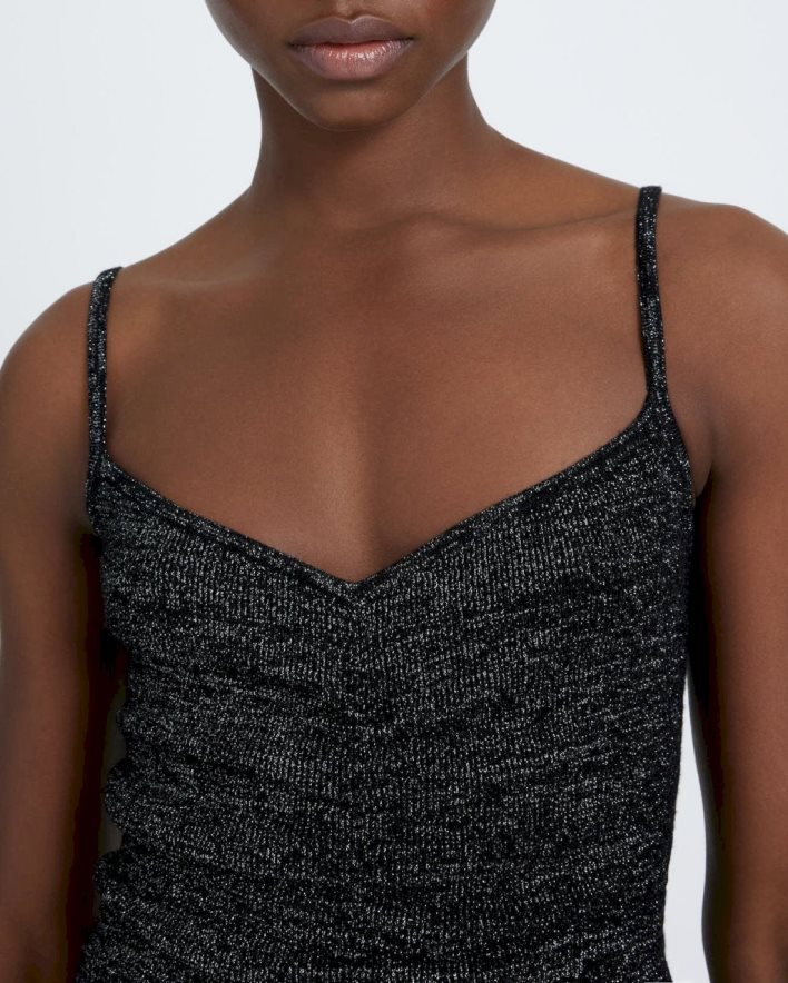 vestir 7 for All Mankind Vestido lencero fruncido en negro metalizado JBNRD442