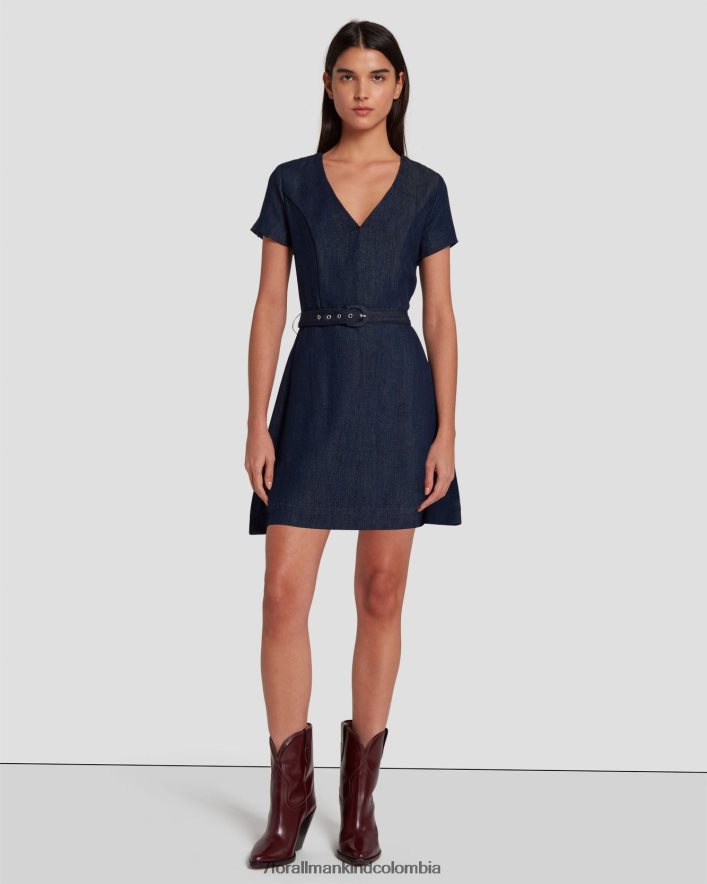 vestir 7 for All Mankind Vestido mod denim brillante con acabado aclarado oscuro JBNRD31