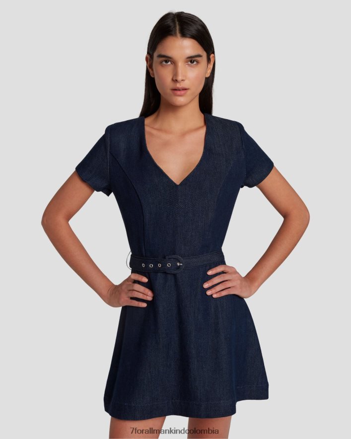 vestir 7 for All Mankind Vestido mod denim brillante con acabado aclarado oscuro JBNRD31