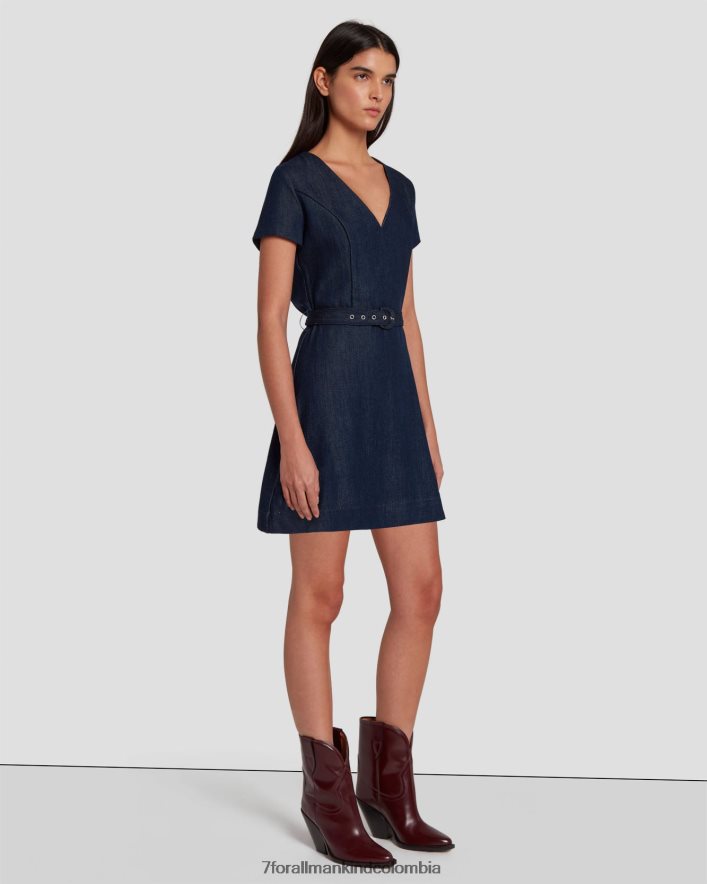 vestir 7 for All Mankind Vestido mod denim brillante con acabado aclarado oscuro JBNRD31