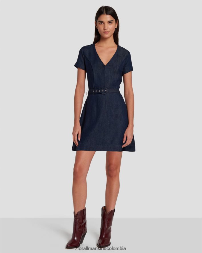 vestir 7 for All Mankind Vestido mod denim brillante con acabado aclarado oscuro JBNRD31