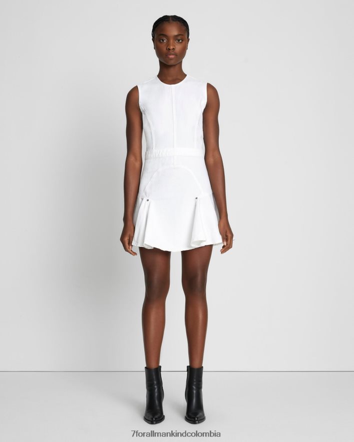 vestir 7 for All Mankind Vestido vaquero corto con volantes en blanco brillante JBNRD259