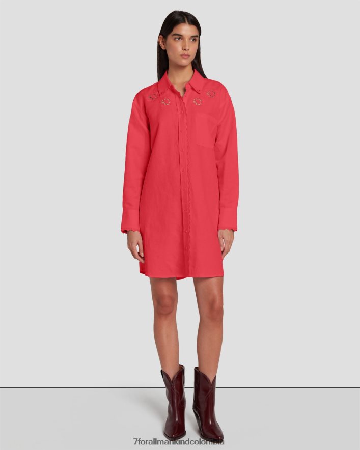 vestir 7 for All Mankind vestido camisero festoneado en color geranio JBNRD440