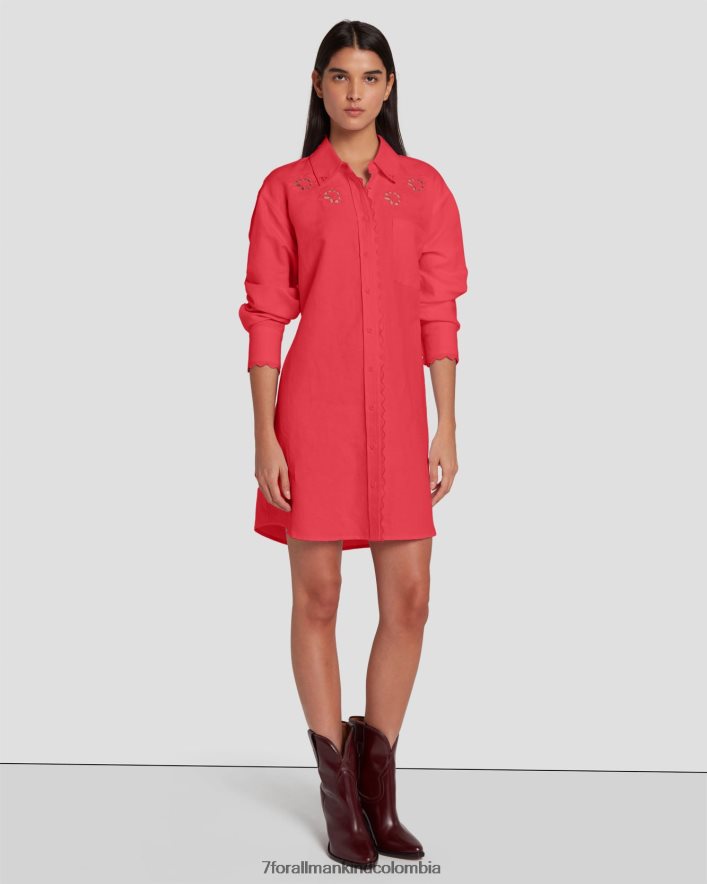 vestir 7 for All Mankind vestido camisero festoneado en color geranio JBNRD440