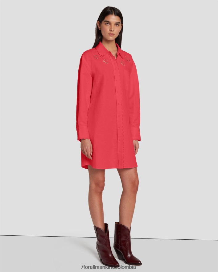 vestir 7 for All Mankind vestido camisero festoneado en color geranio JBNRD440