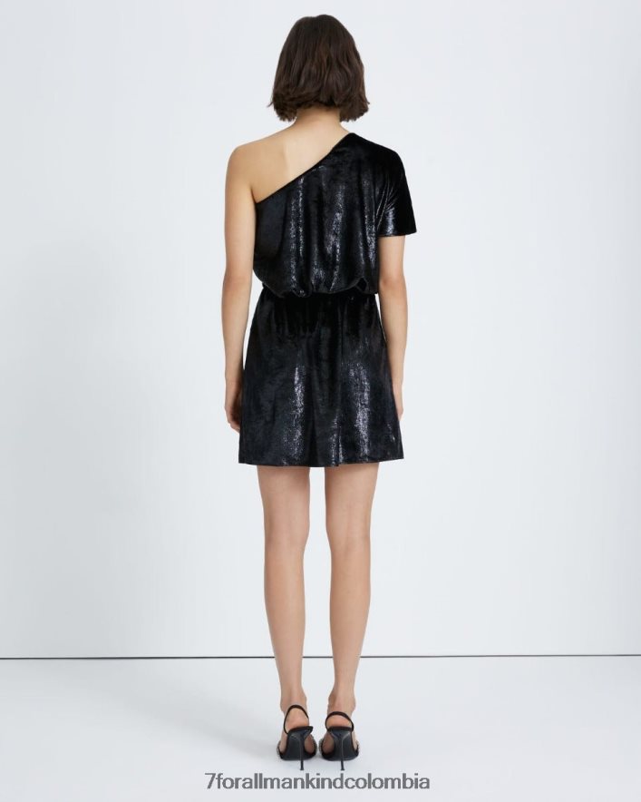 vestir 7 for All Mankind vestido de un hombro con volantes en negro brillante JBNRD443