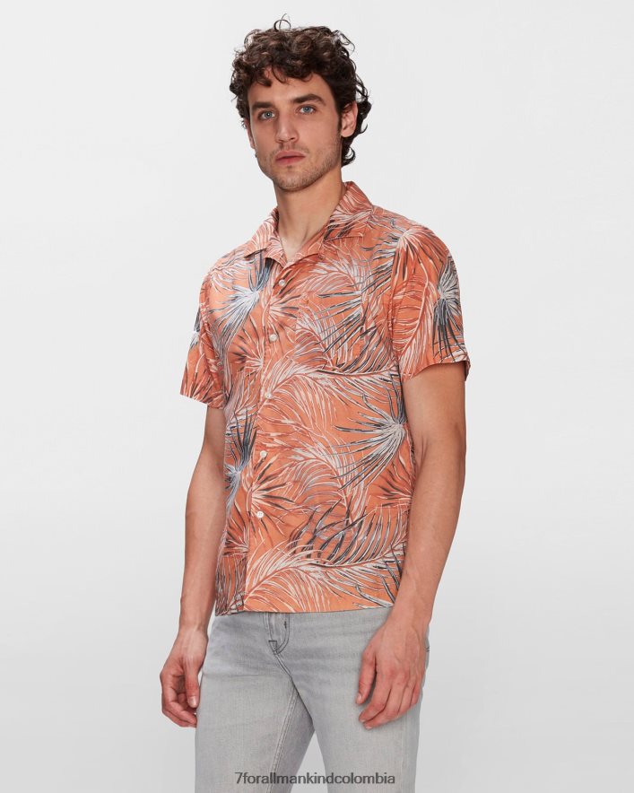 vestir 7 for All Mankind Camisa Camp color mandarina con estampado tropical JBNRD730