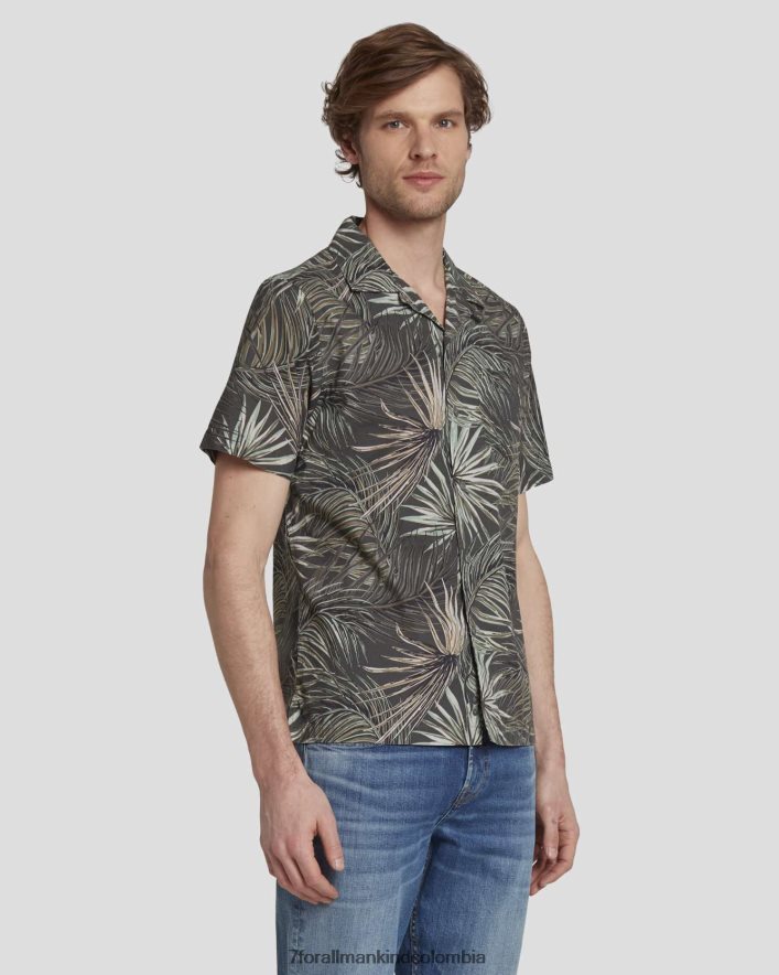 vestir 7 for All Mankind Camisa Camp con estampado tropical en tomillo JBNRD722
