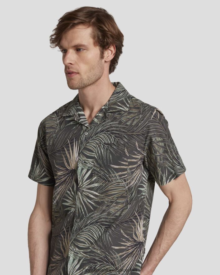 vestir 7 for All Mankind Camisa Camp con estampado tropical en tomillo JBNRD722