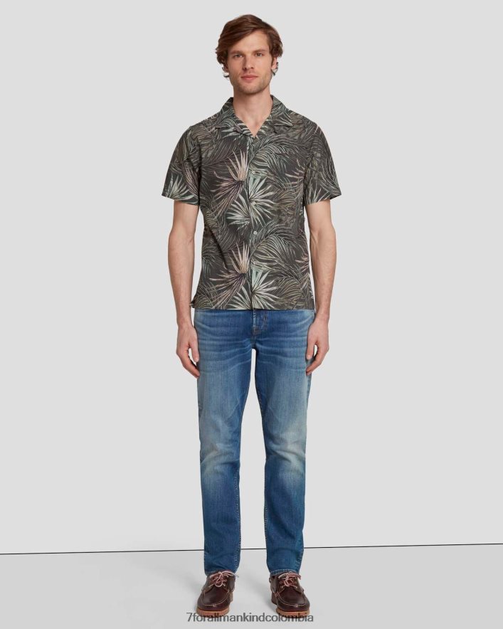 vestir 7 for All Mankind Camisa Camp con estampado tropical en tomillo JBNRD722