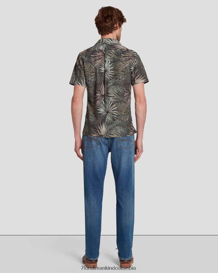 vestir 7 for All Mankind Camisa Camp con estampado tropical en tomillo JBNRD722