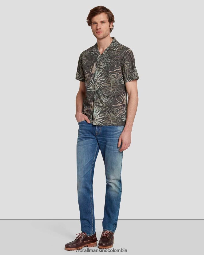 vestir 7 for All Mankind Camisa Camp con estampado tropical en tomillo JBNRD722
