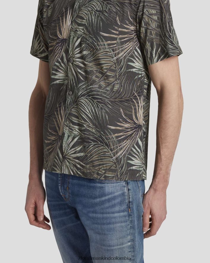 vestir 7 for All Mankind Camisa Camp con estampado tropical en tomillo JBNRD722