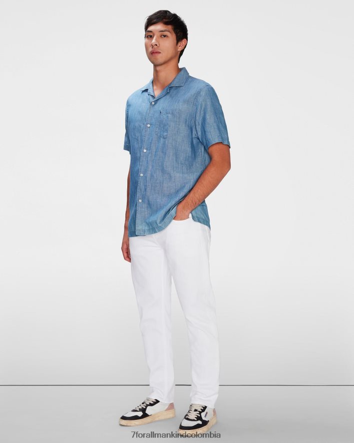 vestir 7 for All Mankind Camisa Camp de cambray en índigo descolorido JBNRD690