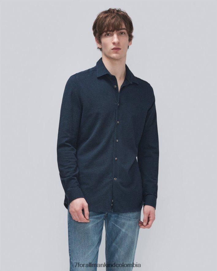 vestir 7 for All Mankind Camisa con botones de punto de piqué en azul marino JBNRD707