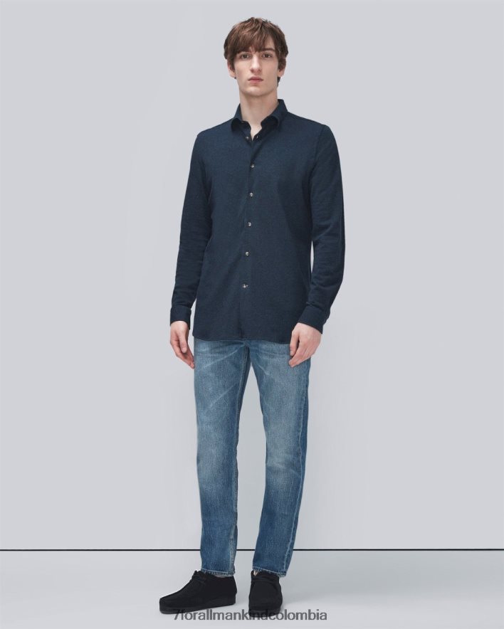 vestir 7 for All Mankind Camisa con botones de punto de piqué en azul marino JBNRD707