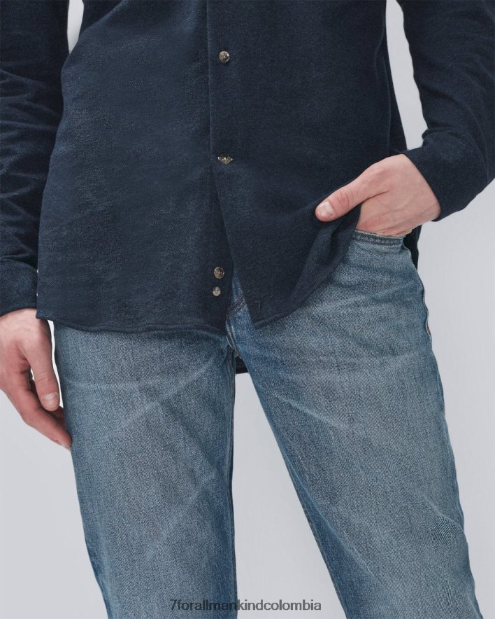 vestir 7 for All Mankind Camisa con botones de punto de piqué en azul marino JBNRD707