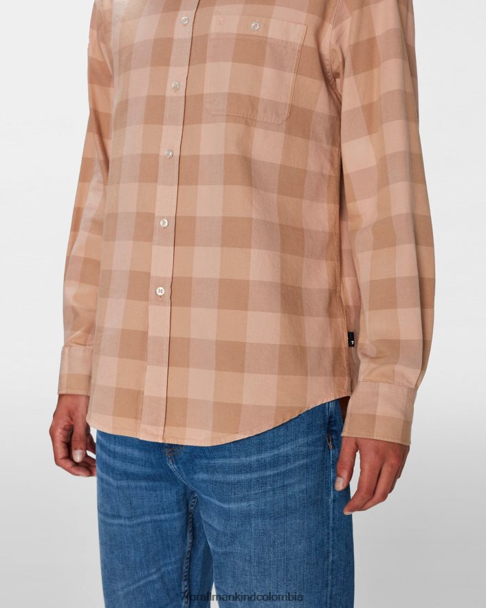 vestir 7 for All Mankind Camisa con botones y un bolsillo en color mandarina a cuadros JBNRD716