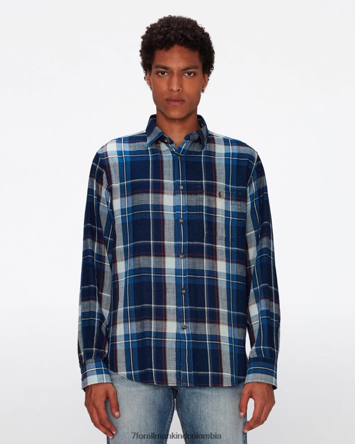 vestir 7 for All Mankind Camisa con botones y un bolsillo en índigo verdadero JBNRD721