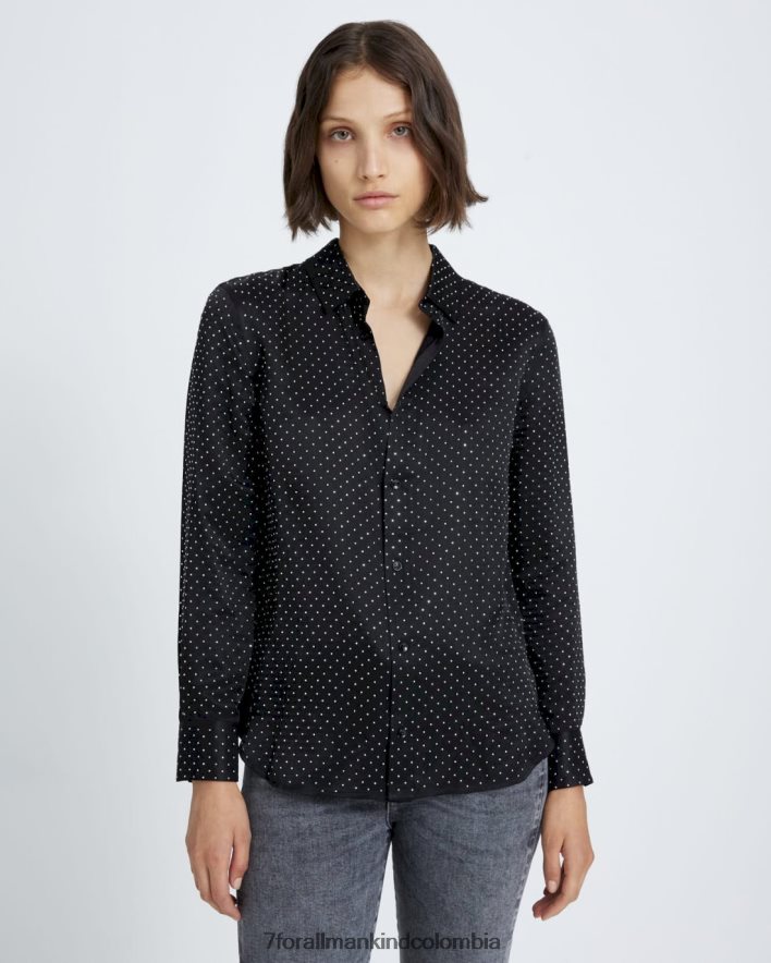 vestir 7 for All Mankind Camisa negra con botones de seda muy brillante JBNRD369