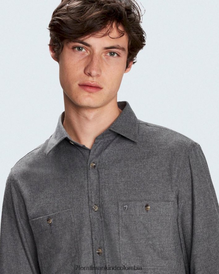 vestir 7 for All Mankind Camisa utilitaria gris con dos bolsillos JBNRD713